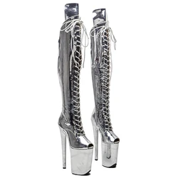 Leecabe   23CM/9inches  Shiny  PU  Upper open toe Fashion trend  platform High Heel stripper heel Pole Dance boot