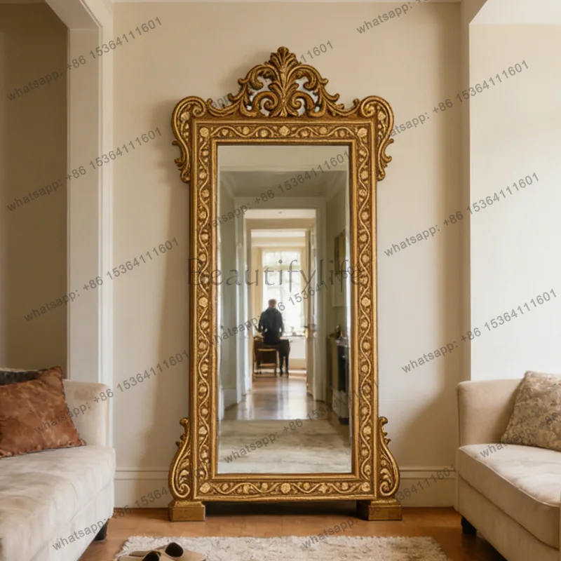 yj9 French palace extended wind floor mirror luxury European retro full-length mirror home