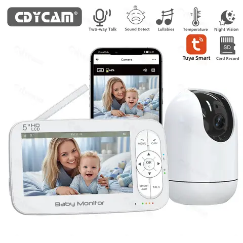 5" Display WiFi Baby Monitor Phone APP View Control with Pan-Tilt-Zoom HD Video Camera Motion Cry Detection Night Vision Lullaby