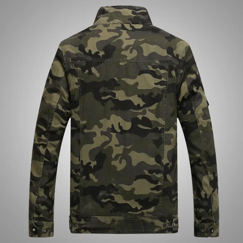 Autumn Men\'s Jacket New Pure Cotton Wrinkle Resistant Multi Pocket Outdoor Travel Stand Collar Top Men Camouflage Flying Jacket