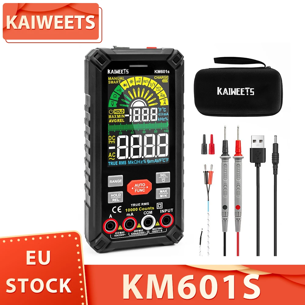 KAIWEETS KM601S Digital Multimeter 10000 Counts True-RMS Meter Smart Mode Manual Mode Rechargeable Battery Flashlight Auto-Lock