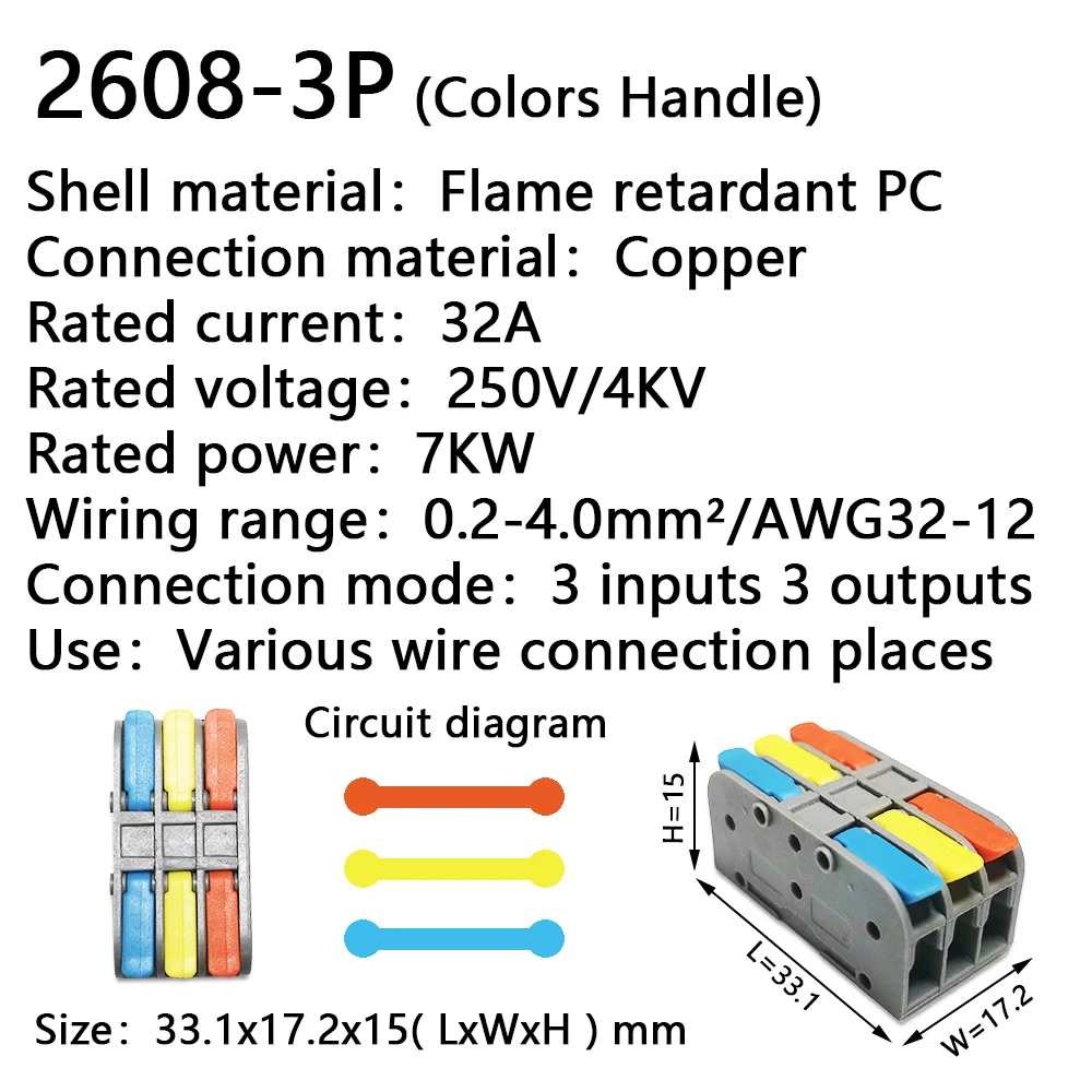 Conectores de Cable 2604D 2608, conectores de Cable de acoplamiento, cableado Universal rápido, conductores compactos, bloque de terminales Push-in, SPL-223 LED