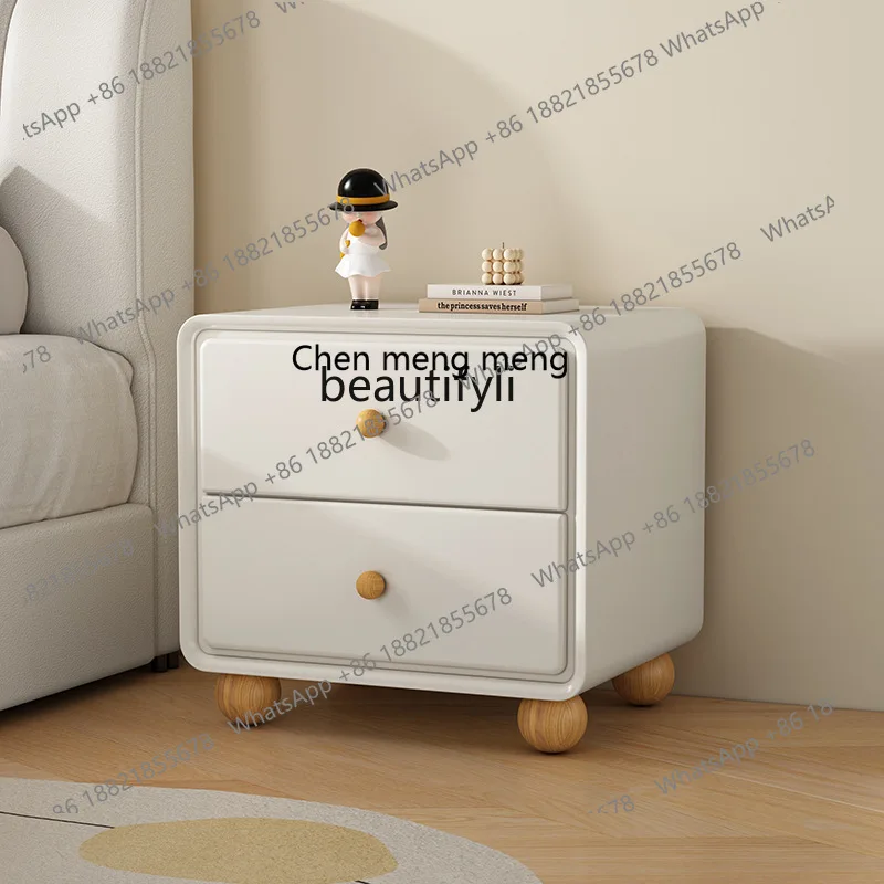 X Solid wood paint bedside table simple modern light luxury high sense, household bedroom small bedside storage cabinet