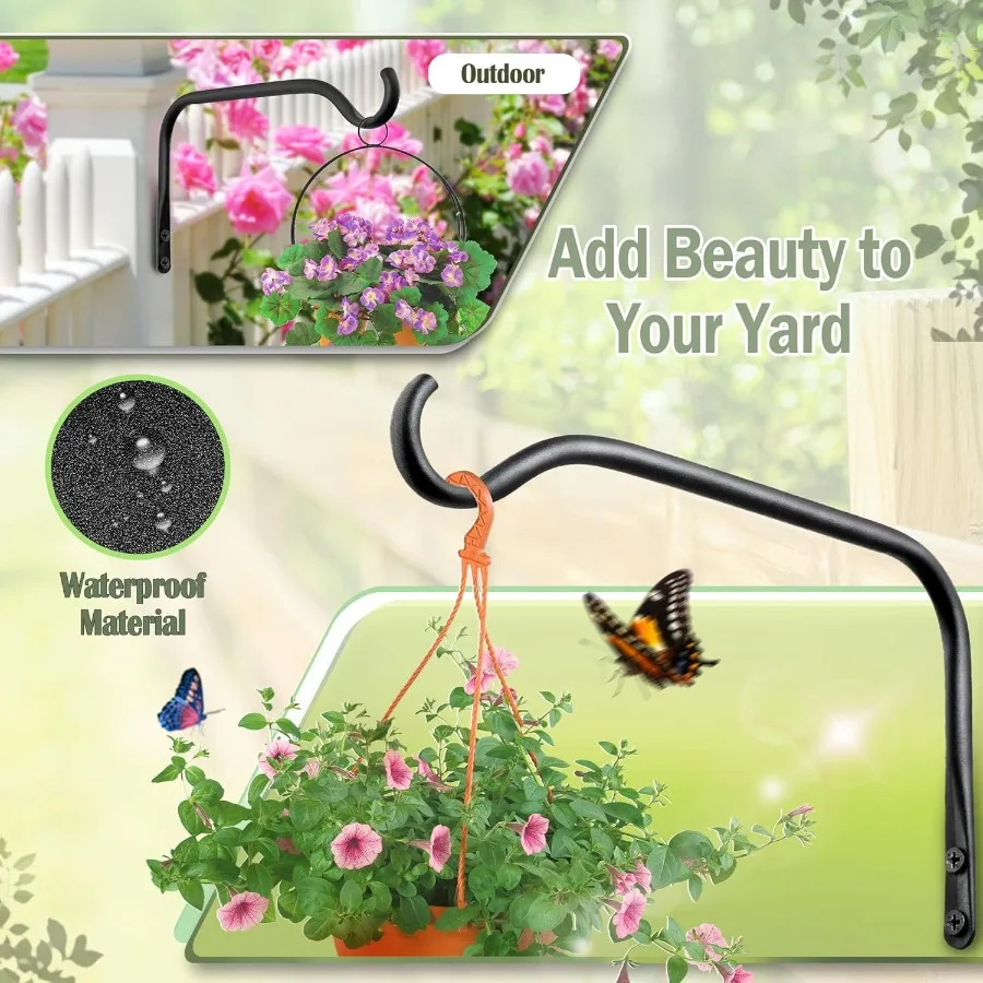 내구성 있는 식물 걸이 브래킷: 2개 팩 12인치 야외 금속 식물 걸이 브래킷 녹 방지 벽걸이 꽃 화분 걸이
