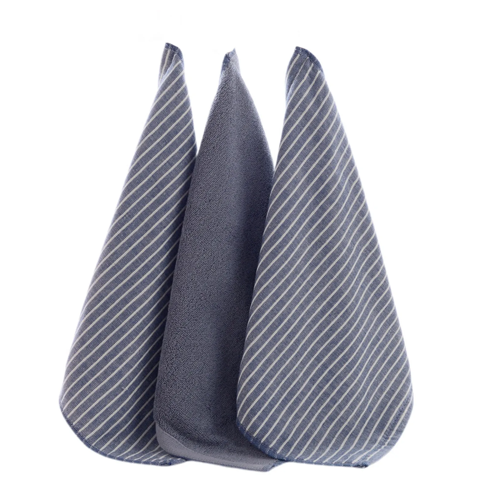 3 Pcs Thick Striped Cotton Face Towels – Highly Absorbent Small Square Hand Towels for Bathroom & Home