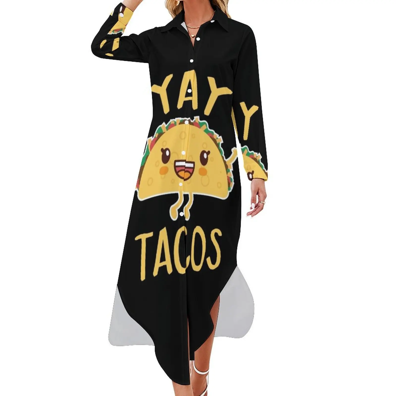 

YAY Tacos Happy Cute Funny Taco Long Sleeved Shirt Dress womans clothing Women's summer dress dresses with long sleeves