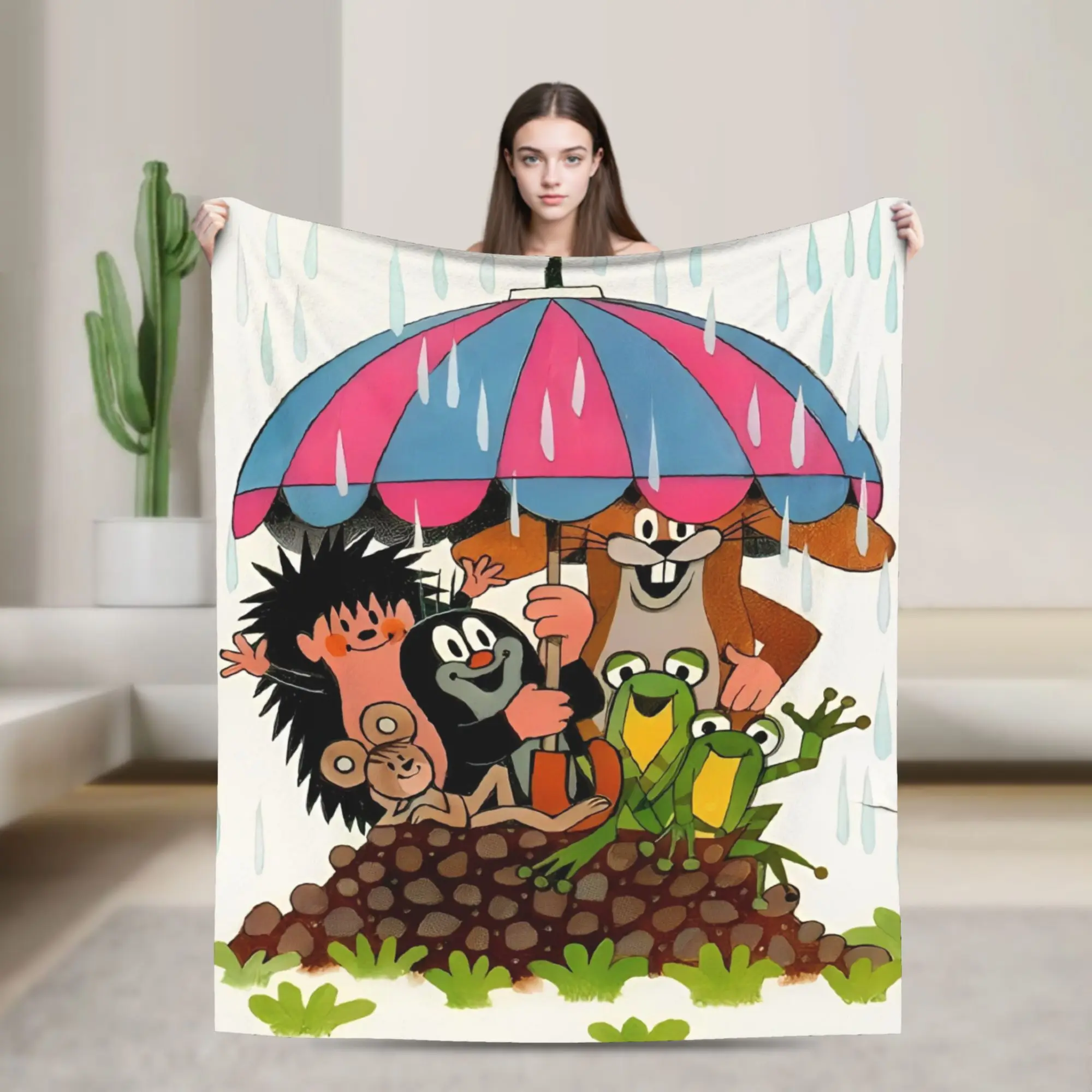 The Little Mole Rain Coral Fleece Plush Throw Blankets Cartoon Friends Together Blankets for Sofa Car Super Soft Bed Rug