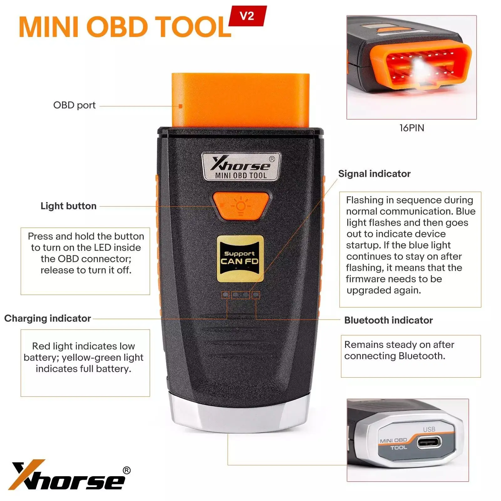 Xhorse XDMO20 VVDI MINI OBD Tool V2 IMMO Progarmmer Support CAN FD Protocol