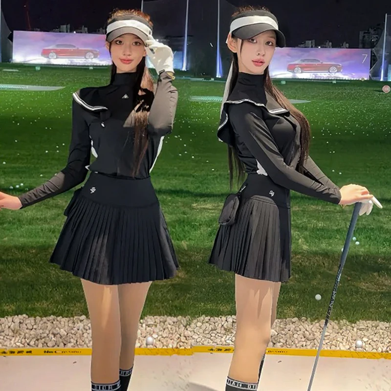 SG 2025 Golf Clothing Women Sunscreen Long-Sleeve Shirt Ruffle Anti-UV Tennis Tops Lady Pleated Skirts High Waist Golf Skorts