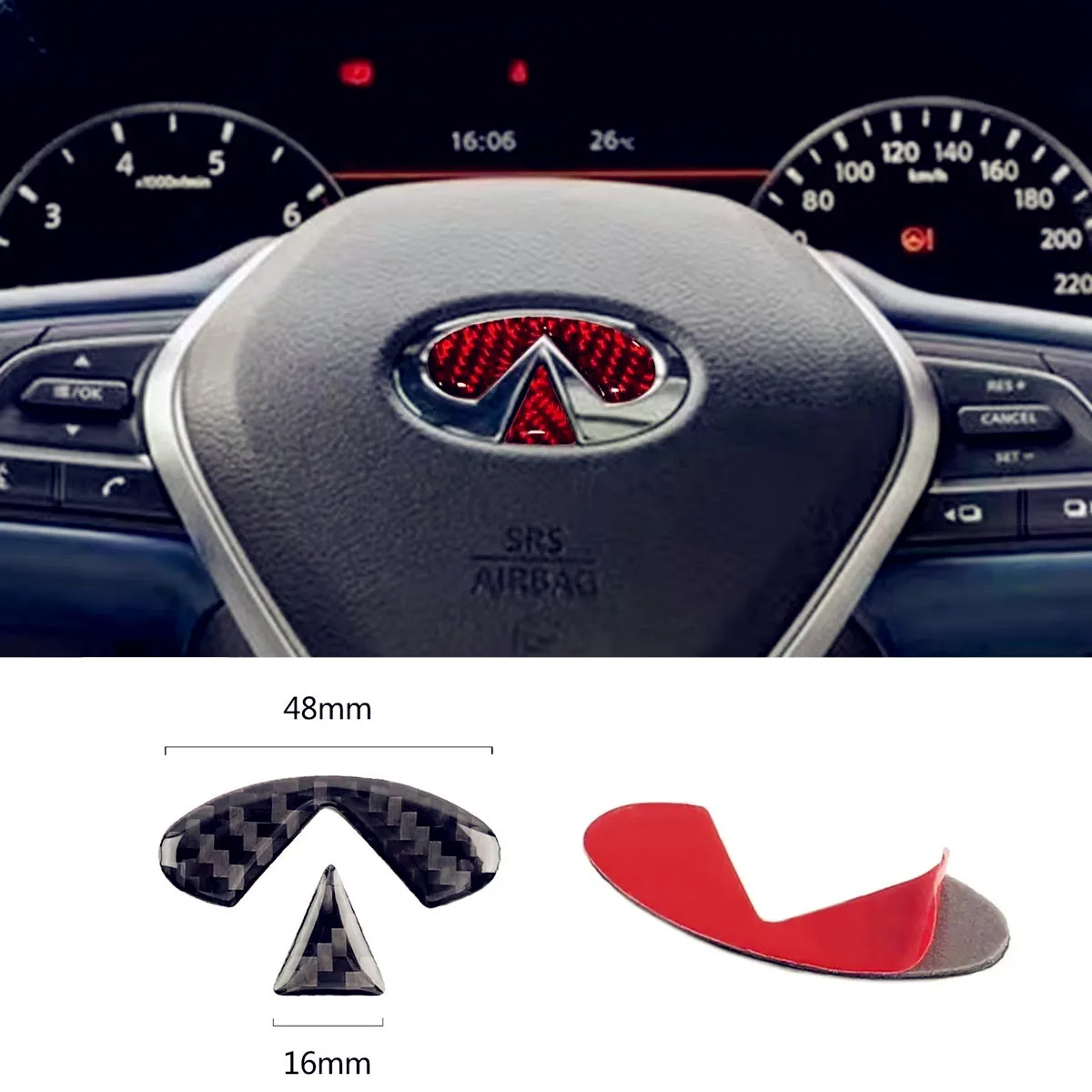 Epoxy Material Steering Wheel Sticker for Infiniti Q50 G35 G20 QX56 QX50 QX60 QX80 Stingray Q45 QX70 FX37 Carbon Fiber Texture