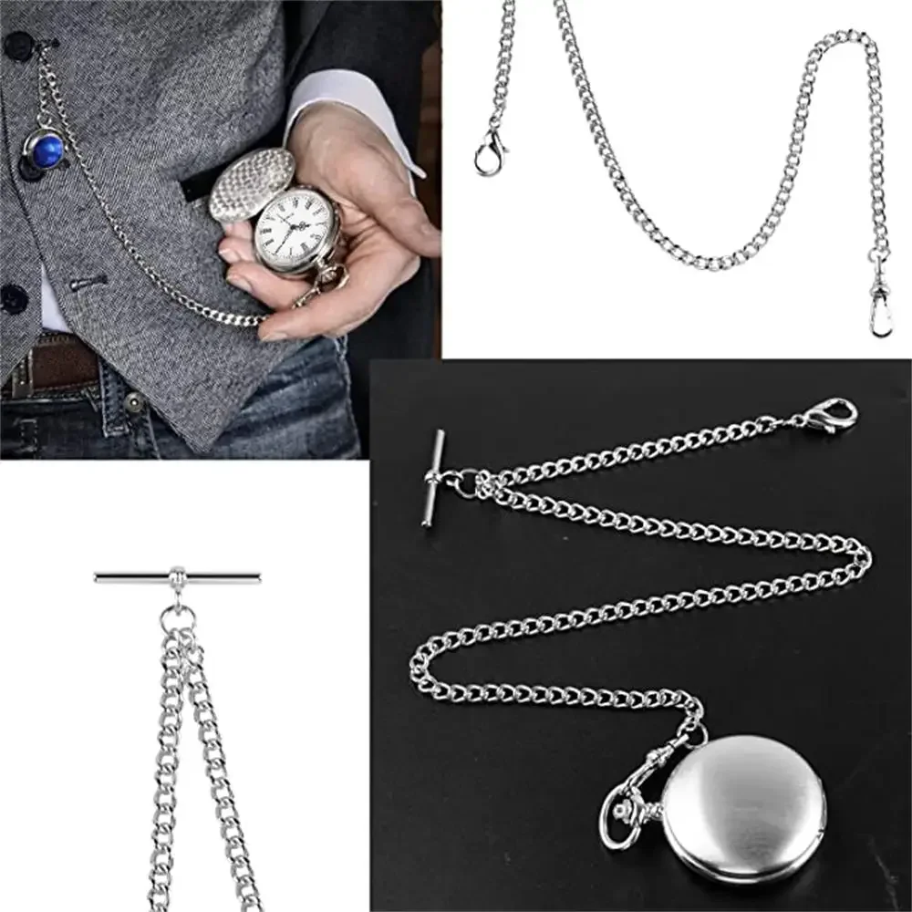 Luxuriöse 55 cm lange Fob-Kette aus Edelstahl in Silber/Gold, geeignet für Herren und Damen, Schmuckzubehör, Taschenuhrenketten