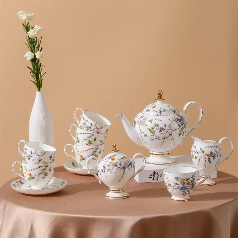 Antique 15pcs Floral Tea Cup Teapot Tea Set Classical Coffee and Tea Set