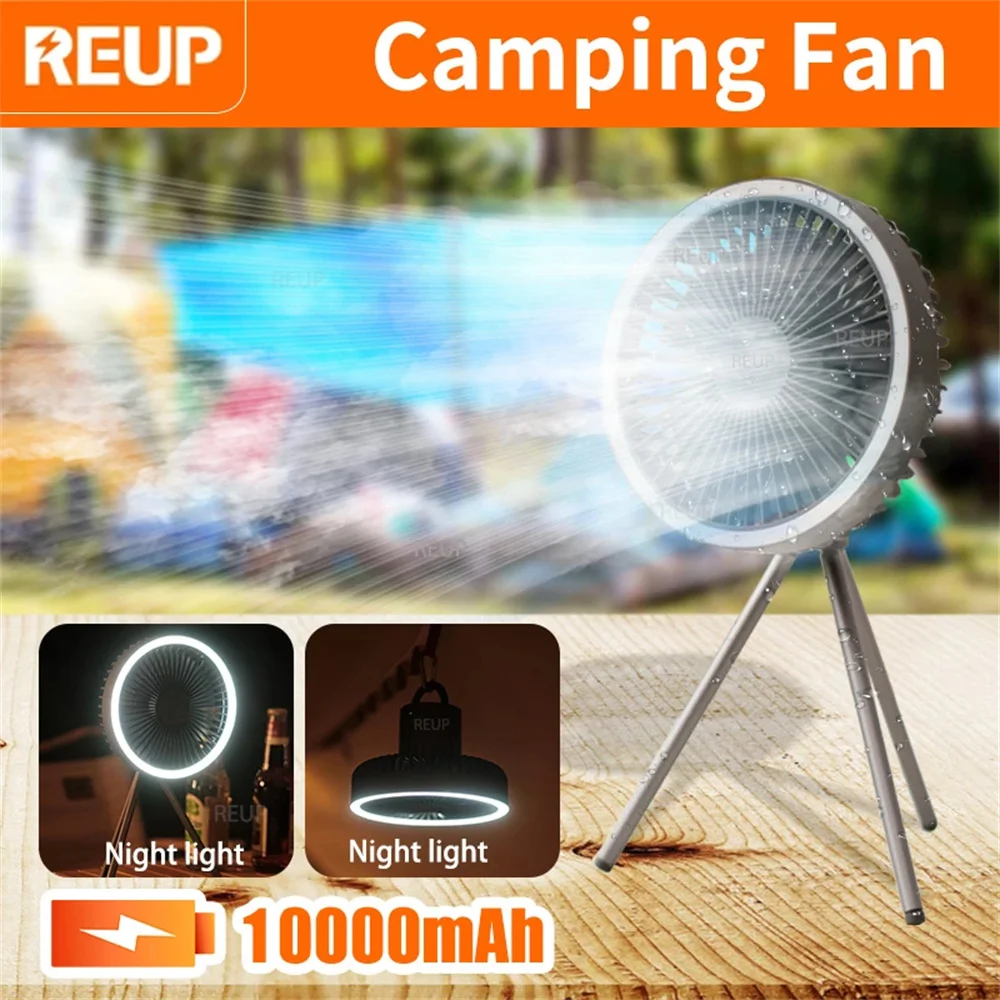 Ventilador portátil para acampada, miniventilador multifunción con LED recargable de 10000mAh, con trípode USB, adecuado para viaje y acampada