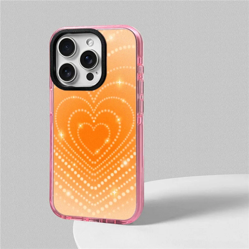 Orange Loving Heart Phone Case For iphone 17 16 15 14 13 12 11 Pro Max Plus Air Soft TPU Shockproof Back Cover