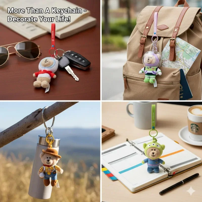 Bear Cosplay Toy Story 4 Piece Plush Keychain Set Collectible Cute Soft Backpacks Car Charm For IP Collectors Birthday Gift New