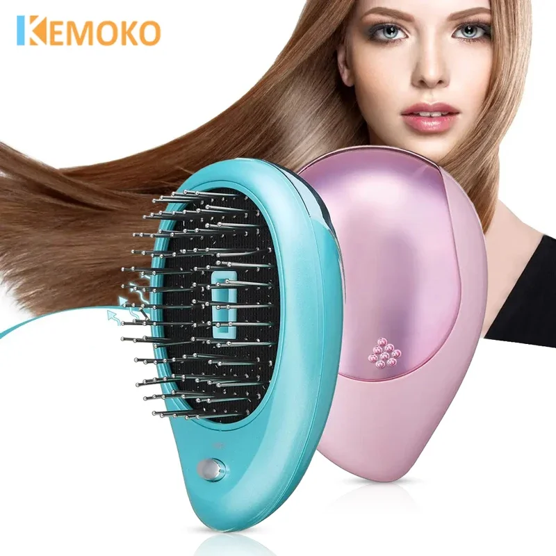 Portable Negative Ion Hairdressing Massage Comb, Home Electric Sound Wave Vibration Magnetic Massage Comb Mini Hair Straightener