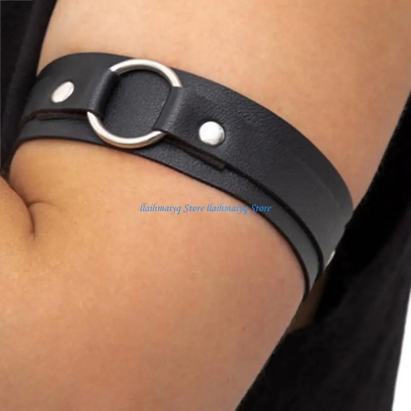 573B Gothic Rock Wide Armband Black Leather Gothic Jewelry Mens Fashion Gift