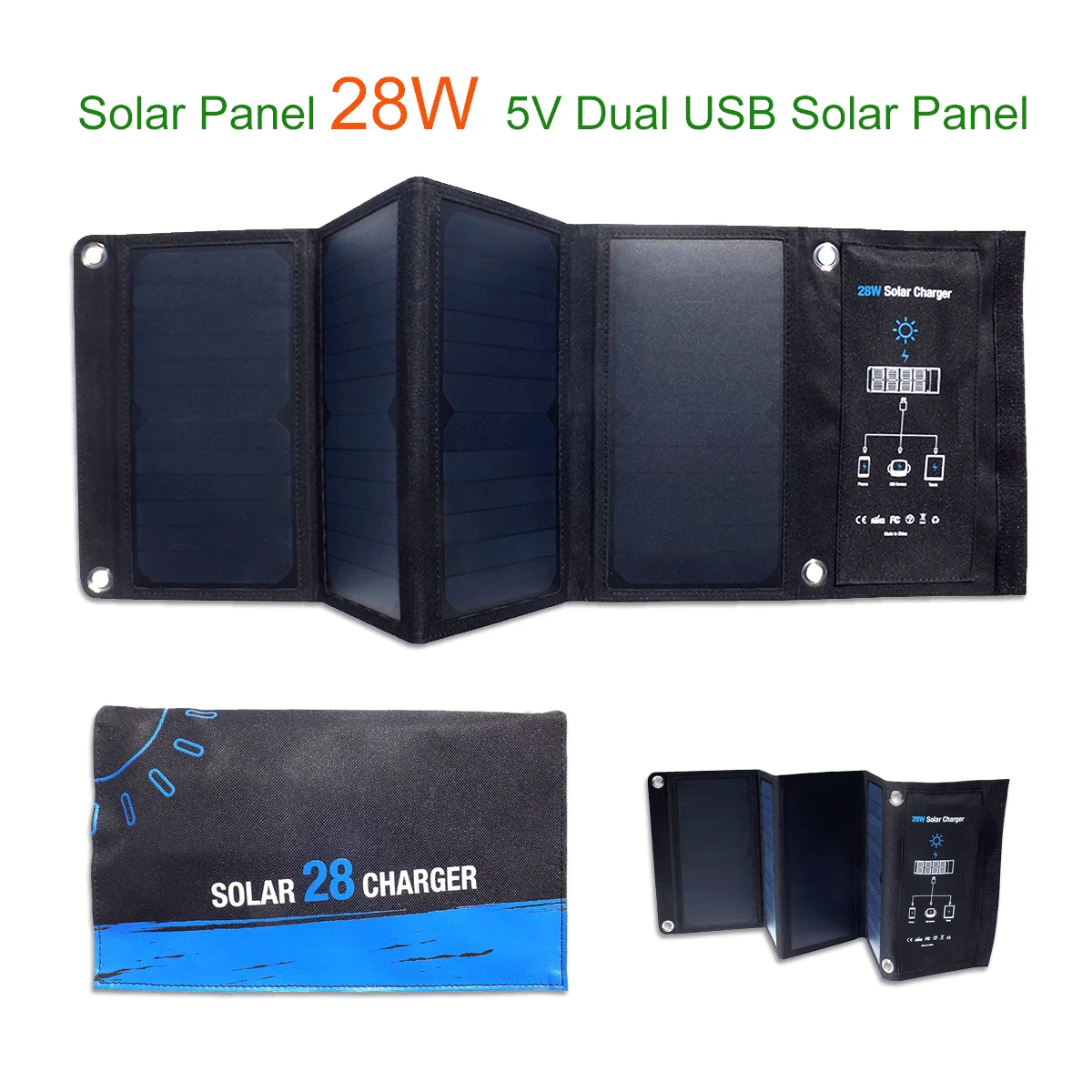 28W Sunpower Solar Panel 5V 4.8A USB Fast Charge Portable Folding Outdoor Solar Power Bank Plate Complete Cell Generator Home