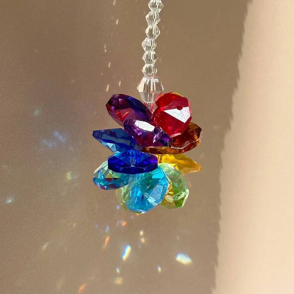 

New AB Color Crystal Pendant Window Hanging Decor Sun Catcher Garden Ornament Rainbow Maker Christmas Gift Car Snowflake Pendant