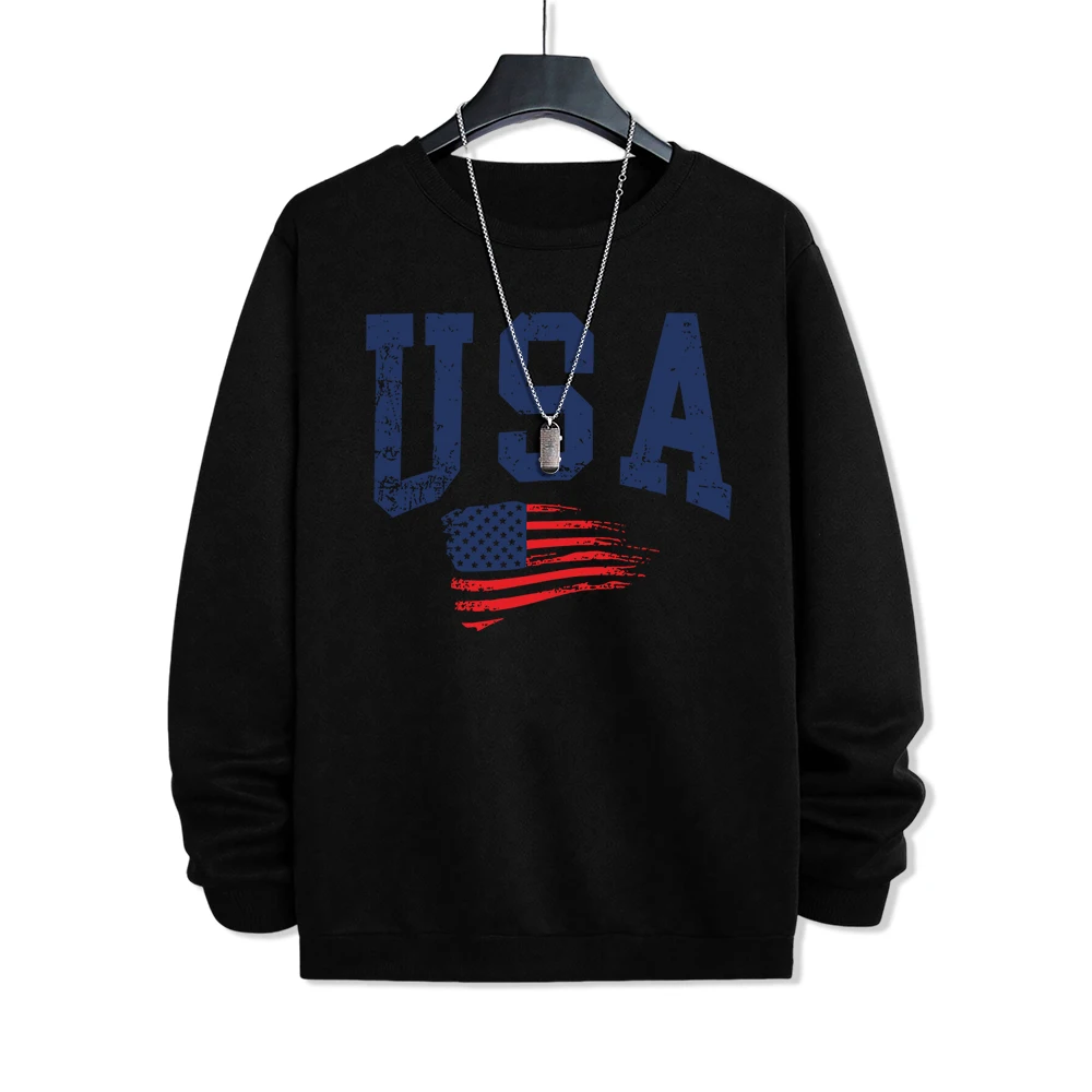 Usa Fluttering National Flag Menswear Vintage Warm Sweatshirts Cartoons Fleece Hoodies Harajuku Fleece Clothing Autumn New