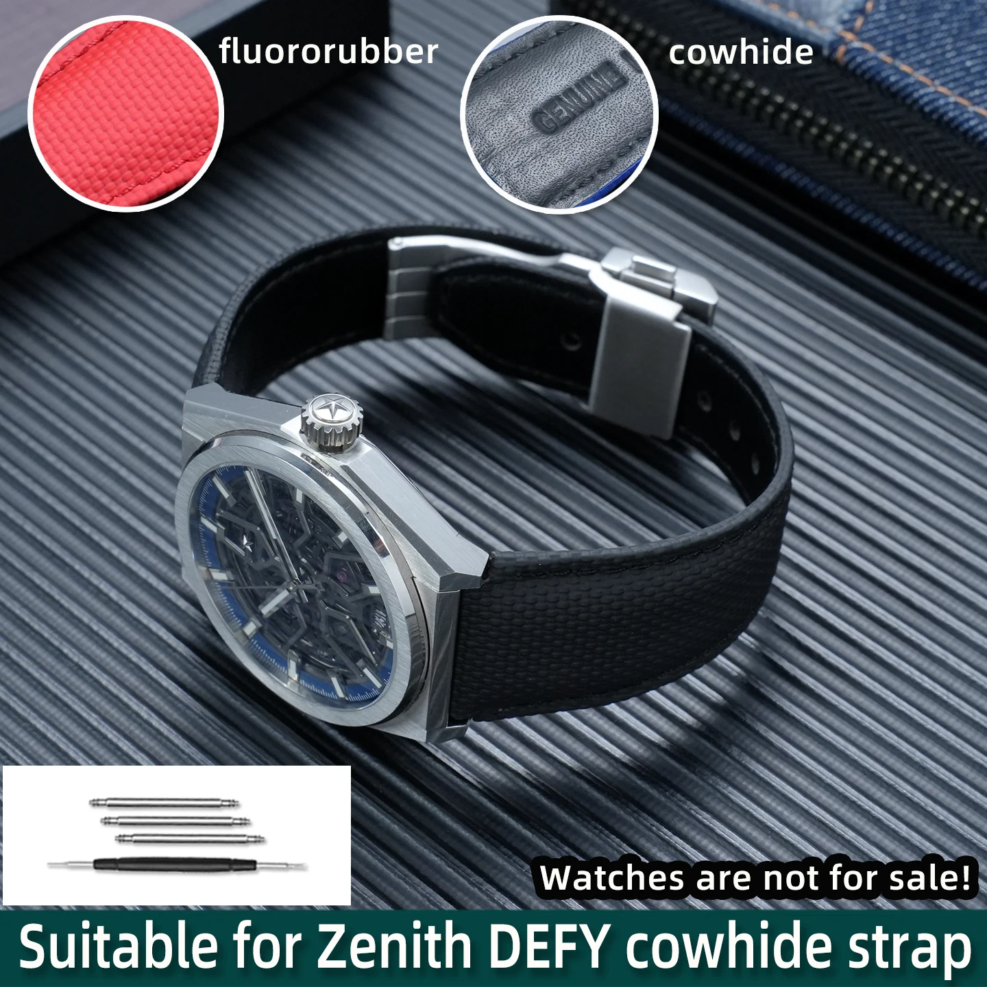 Men's fluororubber waterproof bracelet, suitable for Zenith Peak series DEFY cowhide watch with accessories 22mm