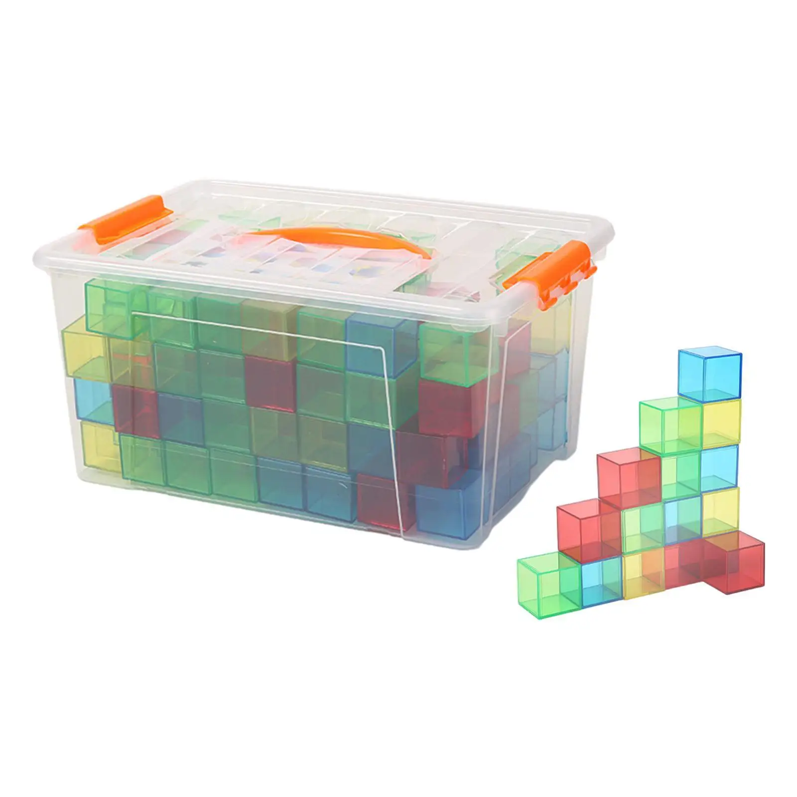 Juego de apilamiento cuadrado de cubos transparentes, juguetes educativos para niñas y niños, bloques para contar, material didáctico colorido (144 piezas)