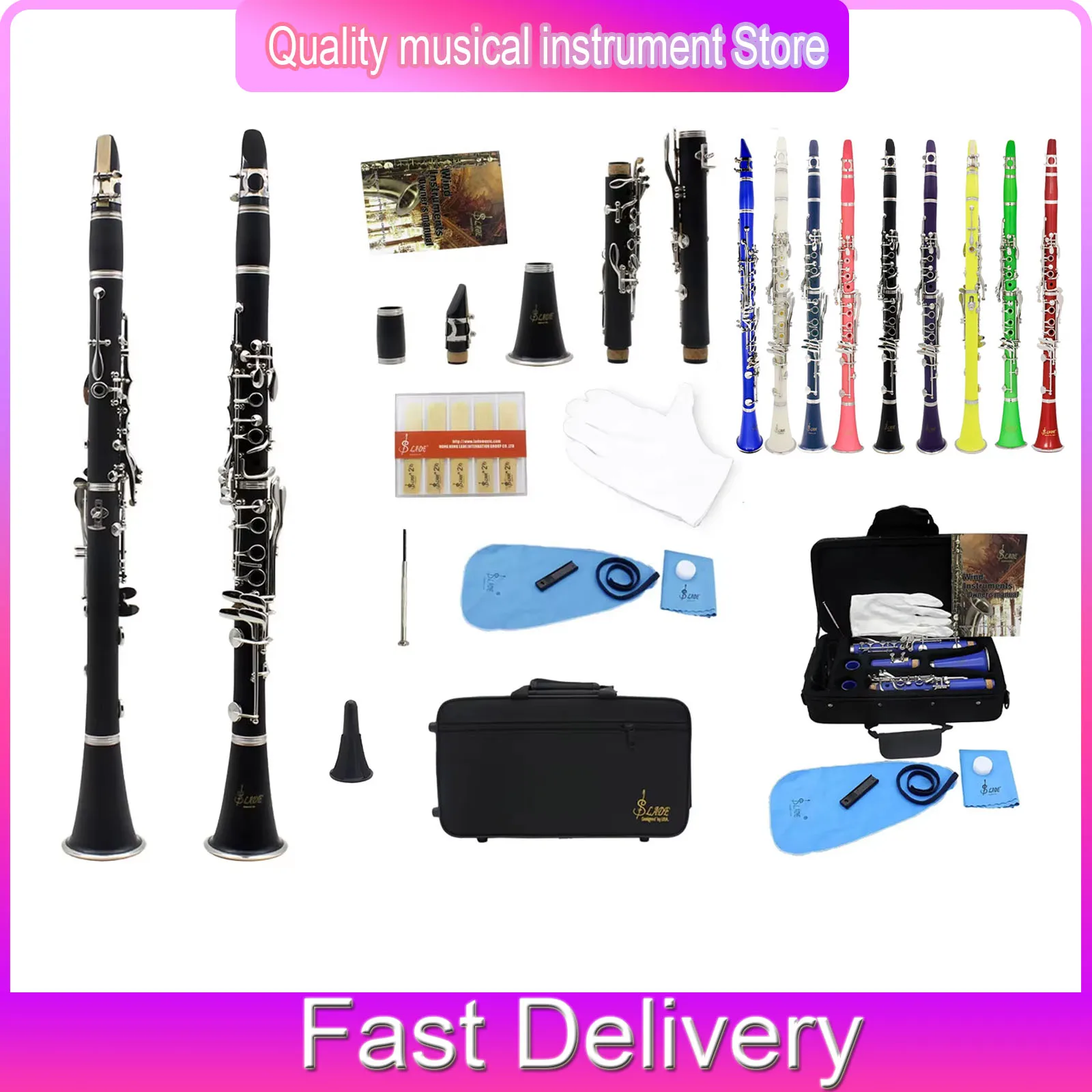 SLADE Bb Clarinet 17 Keys Bakelite Woodwind Musical Instruments Clarinet Blackwind With Box Reed Perform Clarinet Parts
