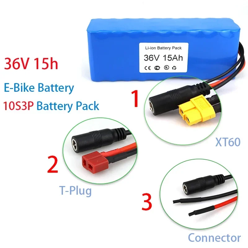 100% New 36V Ebike Battery Pack 10Ah 15Ah 20Ah T-Plug XT60 Connector and BMS Li-ion high power battery