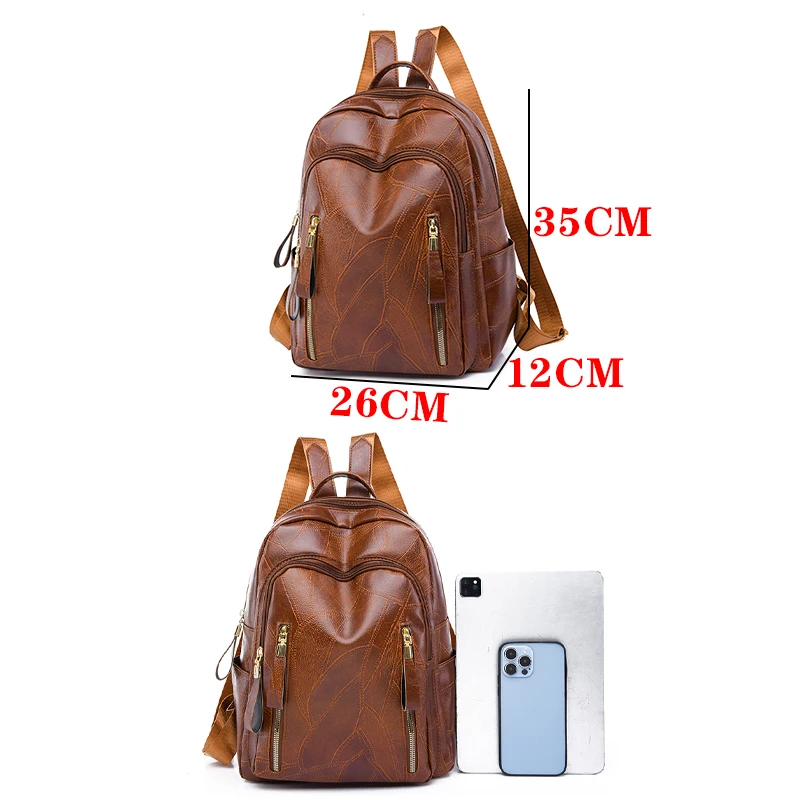 2024 Luxury Women\'s Leather Backpacks For Girls Sac A Dos Casual Daypack Vintage Backpack School Bags For Girls Mochila Rucksack