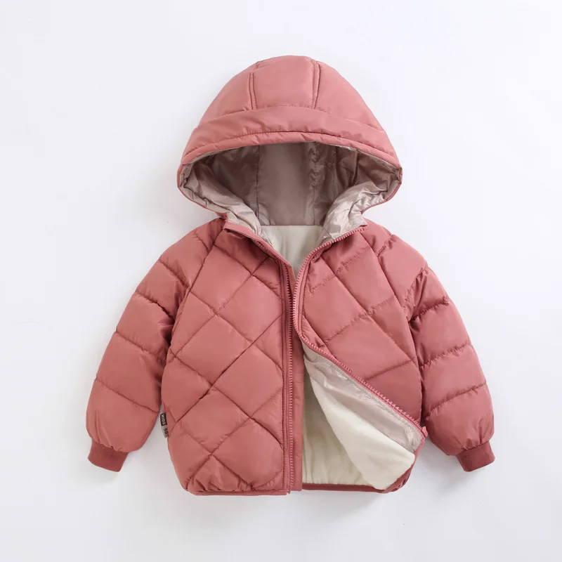 1-8 Years Spring Autumn Boys Girls Jacket Thick Fleece-lined Grid Design Hooded Coat For Kids Children Outdoor Outerwear