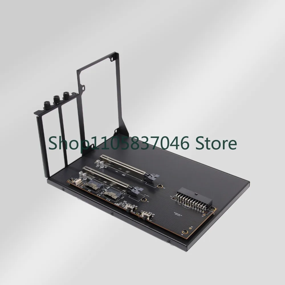 Dual width dual slot graphics card holder with straight through x8x8 expansion PEX8749PCIe 3.0x16x16ATX power supply