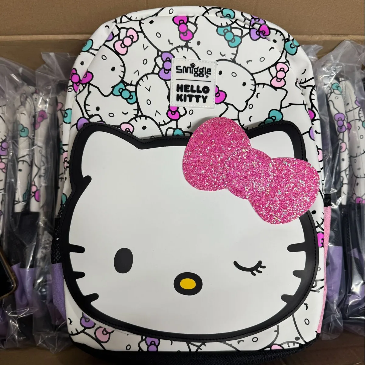 7 pçs genuíno austrália olá kitty kawaii crianças estudante mochila almoço saco watercup ombro duplo mochila criança presente da menina
