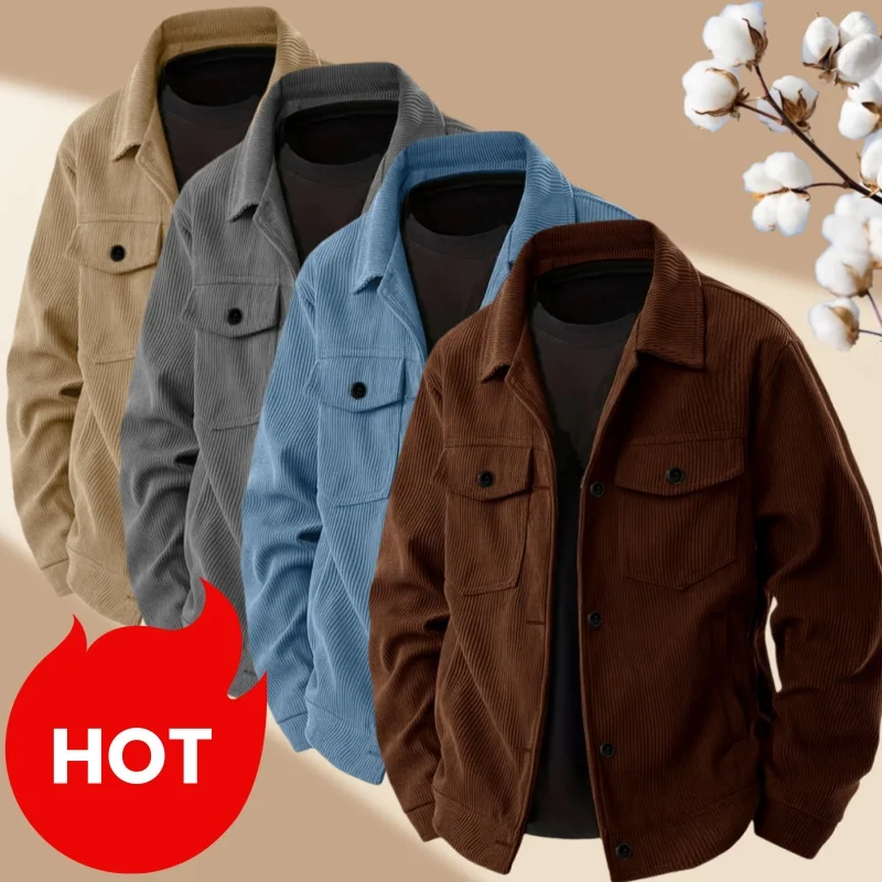 

Вельветовый повседневный пиджак, однобортный деловой пиджак с воротником-стойкой и карманами, повседневная мужская одежда