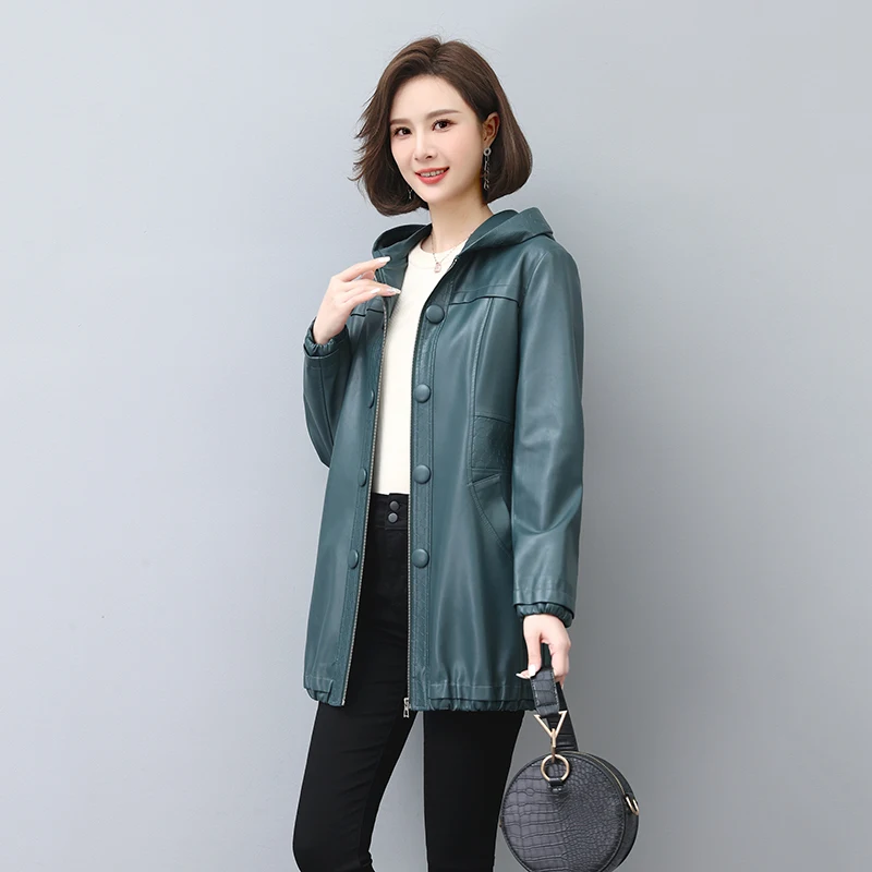 Haining 本革コート レディース ミドル丈 2025 春新作 Sle 中年ママ 大きいサイズ シープスキン ウインドブレーカー トレンディ