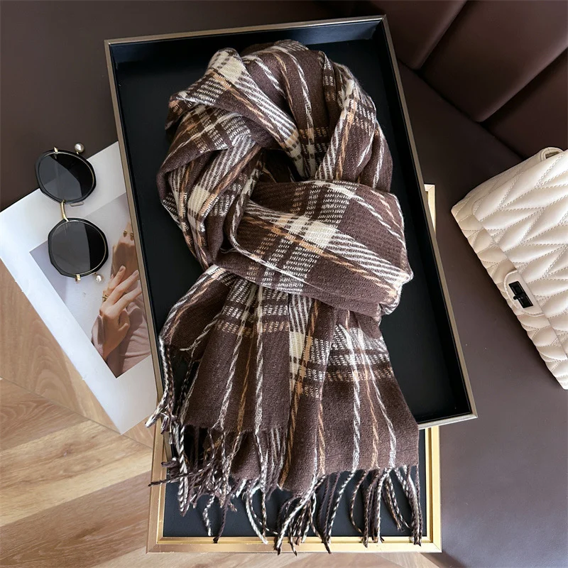 New2024 Cashmere Plaid Scarf Fashion Soft Solid Winter Thicken Big Shawl Women Wrap Bandana Pashmina Tassel Blanket Neckerchief
