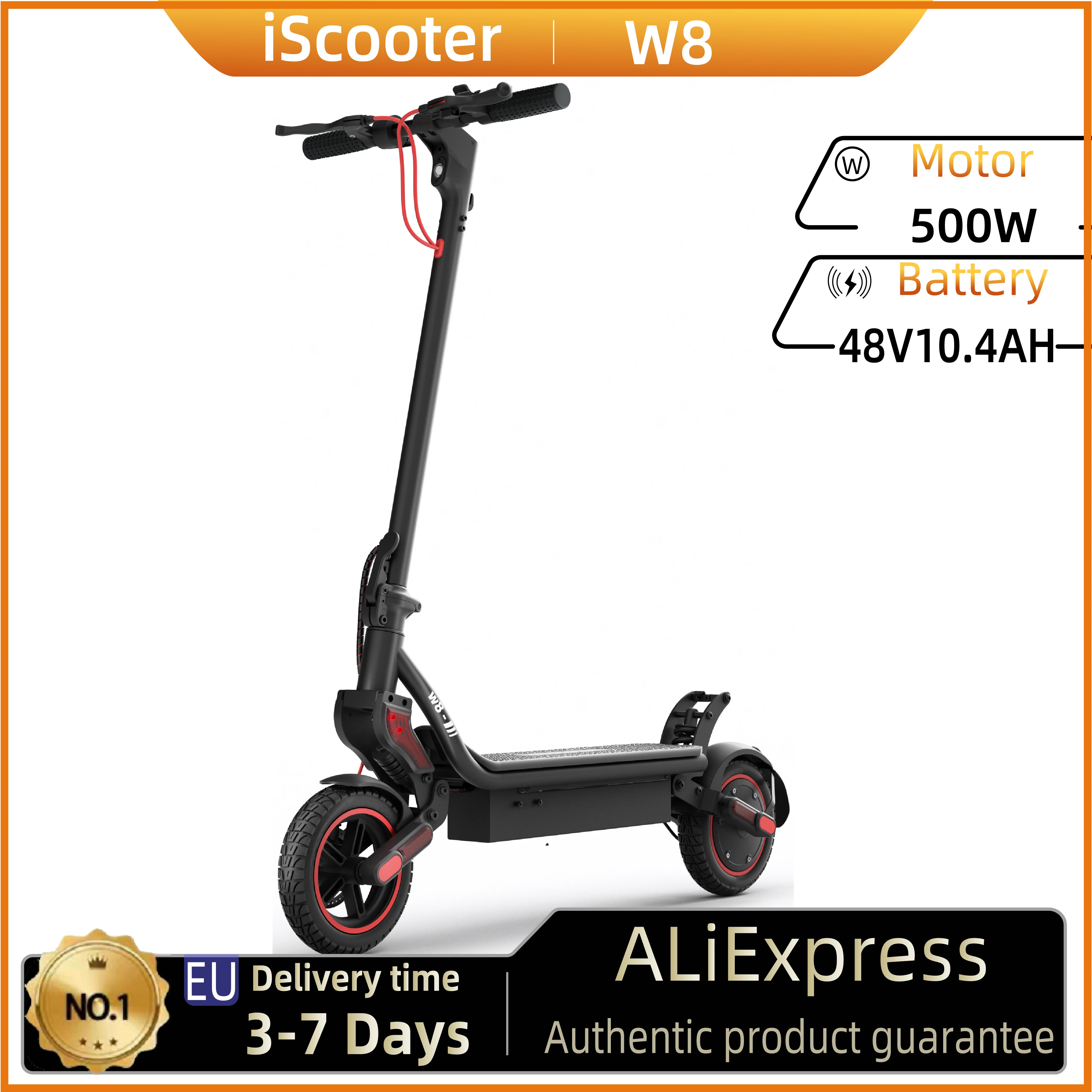 ISCOOTER W8 adulte e-scooter 500W moteur Scooter électrique 48V10.4AH batterie e-scooter 9.3 pouces hors route pneu E Scooter