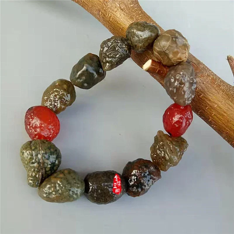 Wholesale Jewelry Alashan Gobi Material Stone Raisin Agate Green Rib Bracelet