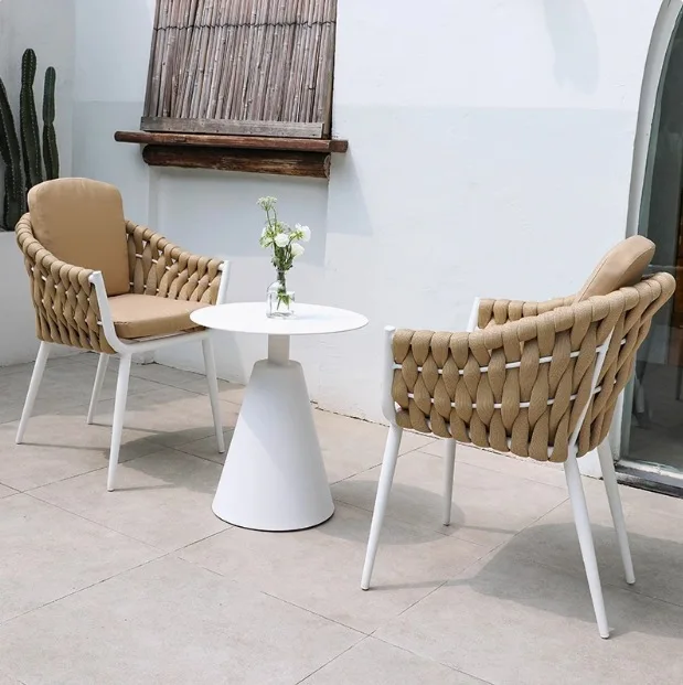 

Outdoor rope table and chairs courtyard villa hotel bed and breakfast rattan Internet celebrity waterproof sunscreen table