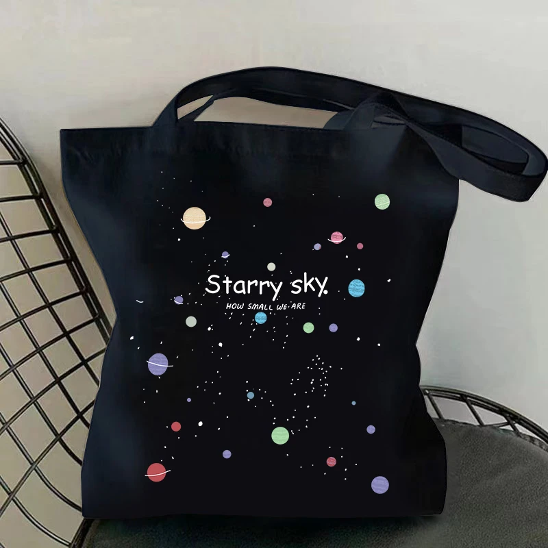 Women Starry Sky Shopping Bag,Big Casual Canvas Bag ,Portable Shopper Bag ,Cartoon Tote Bag ,Lightweight Shoulder Bag for Daily