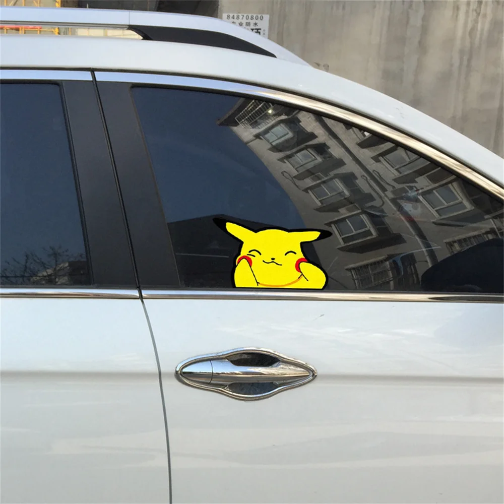 Pokemon Pikachu Car Stickers Kawaii Anime Pikachu Waterproof Window Peeping Bumper Stickers Scratched Car Stickers Pikachu Gift