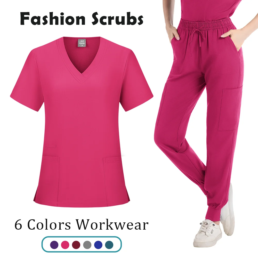 Soft Breathable Nurse Uniform Jogger Suit Women's Scrubs Set Medical Clinical Clothes Doctor Nursing Uniforms V-neck Top Pants