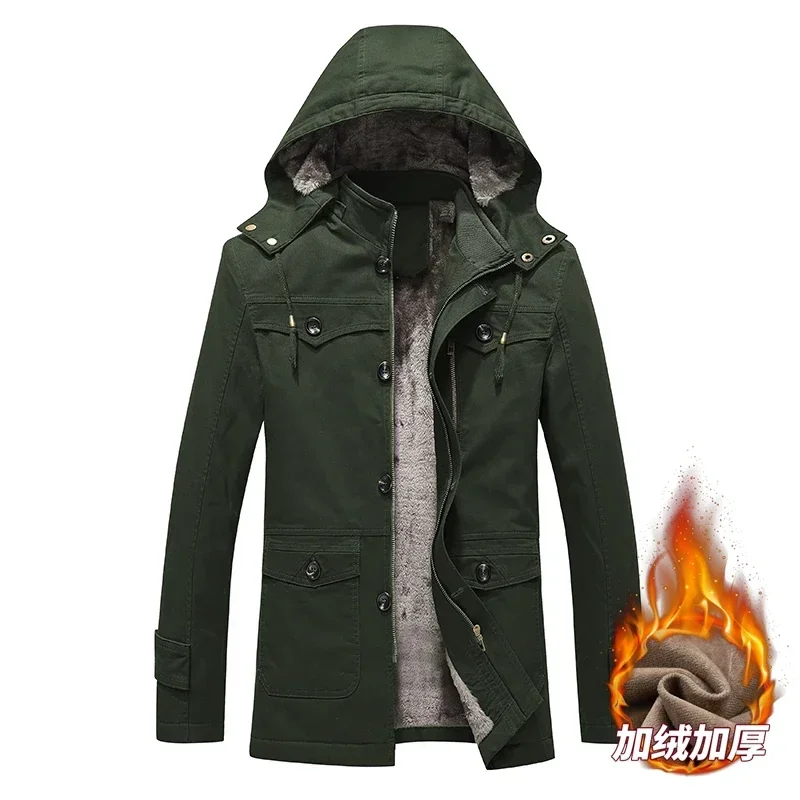 

Men's Winter Long Warm Jacket Winter Windbreaker Cotton Jacket with Hood Coats Fashion Thicken Warm Clothing for Men All-match