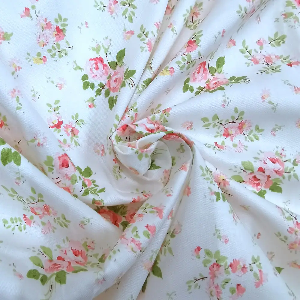 160x100cm Small Rose Printed Twill Weave Cotton Fabric,Patchwork Cloth,DIY Quilting Sewing Material