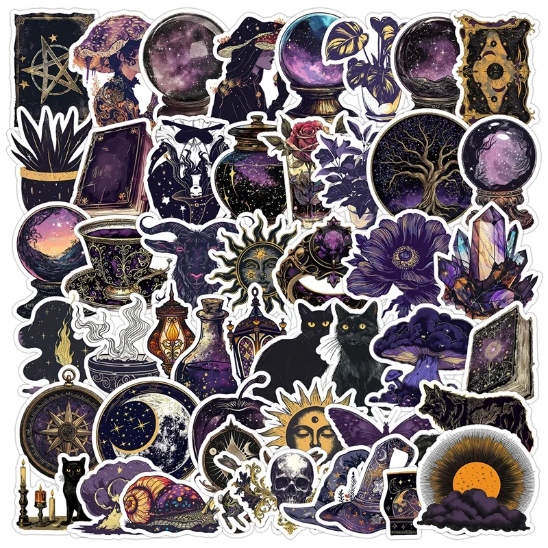

10/30/50PCS Purple Black Magic Sticky PVC Sticker Aesthetic Decoration Scrapbooking Supplies DIY Children's Hand Accounting
