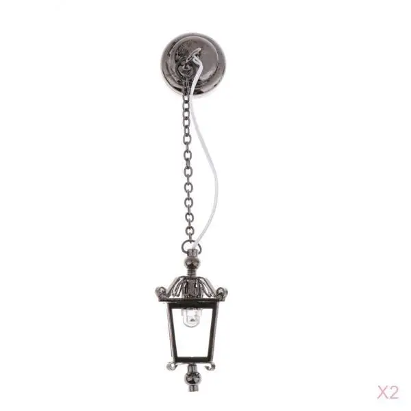 2pc 1:12 Dollhouse Miniature Vintage Black LED Light Ceiling Lamp Home Decor