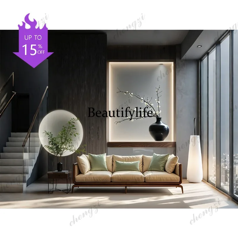 M183 Sofa new medieval solid wood living room straight three-person combination new Chinese style