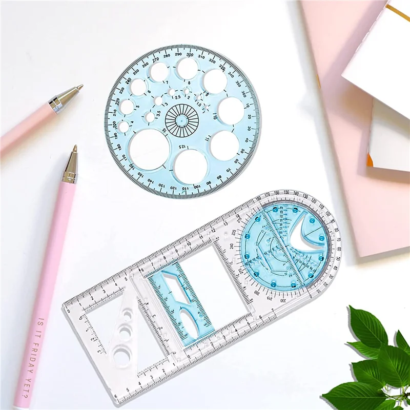 Compact 6 Pcs Multifunctional Geometric Ruler Plastic Circle Drawing Tool Drafting Templates Clear Graphic Design Tools