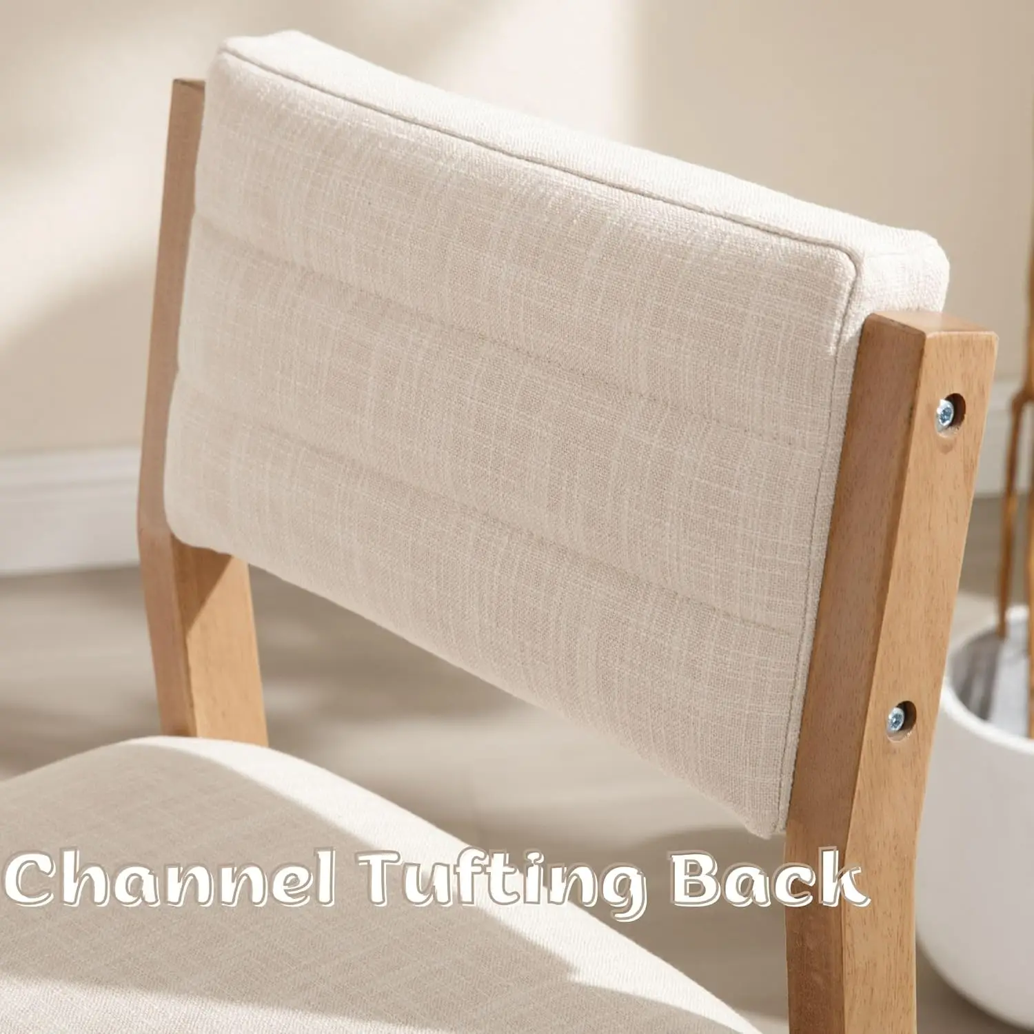 26” Bar Stools Set of 2 Linen Upholstered Kitchen Island Stools with Back Mid Century Rectangle Wood Barstools Countertop Bar Ch