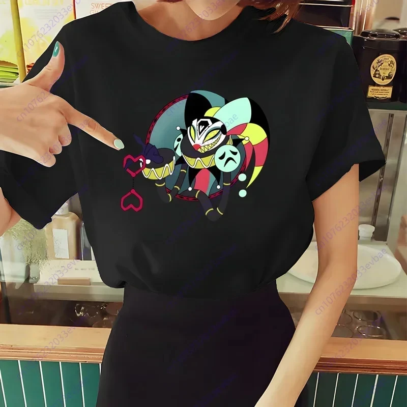 المرأة Helluva Boss تي شيرت الصيف القطن قصير الأكمام تي شيرت مطبوع مضحك خمر Harajuku قمم تي شيرت السيدات الشارع الشهير