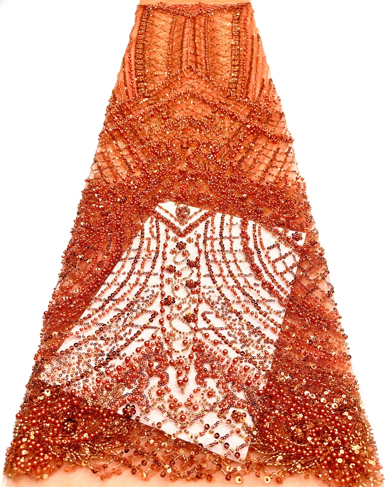 

African Tulle Lace Fabric French Sequins Fabric Sewing Embroidery With Beads Lace Tulle Mesh Nigeria Dress 5 Yards sewing